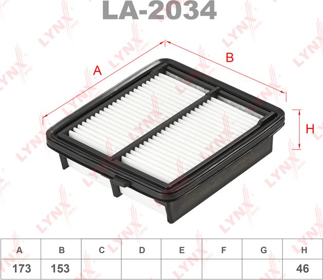 Воздушный фильтр LYNXauto для Honda Fit II 2011-2014. Артикул LA-2034