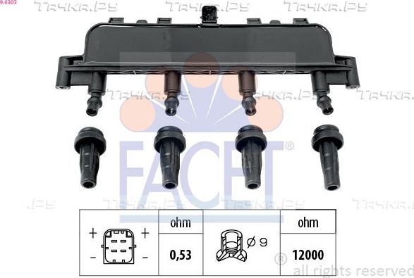 Катушка зажигания Facet OE Equivalent для Citroen BX 1988-1992. Артикул 9.6303
