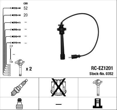 Высоковольтные провода (провода зажигания) (комплект) NGK для Mazda MPV II (LW) 1999-2002. Артикул 0352