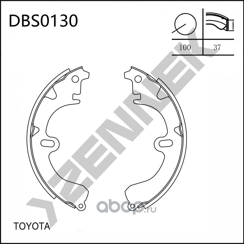 Колодки тормозные барабанные TOYOTA CAMRY 82-93, CARINA 83-97 (Zennek). Артикул DBS0130