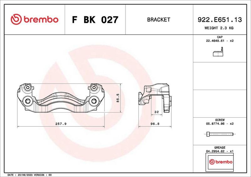 Скоба тормозного суппорта Brembo (Серый чугун). Артикул F BK 027