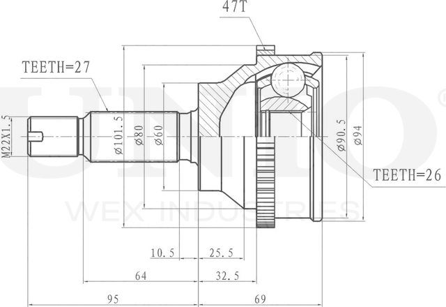ШРУС наружный (Unio). Артикул CVJ-20099