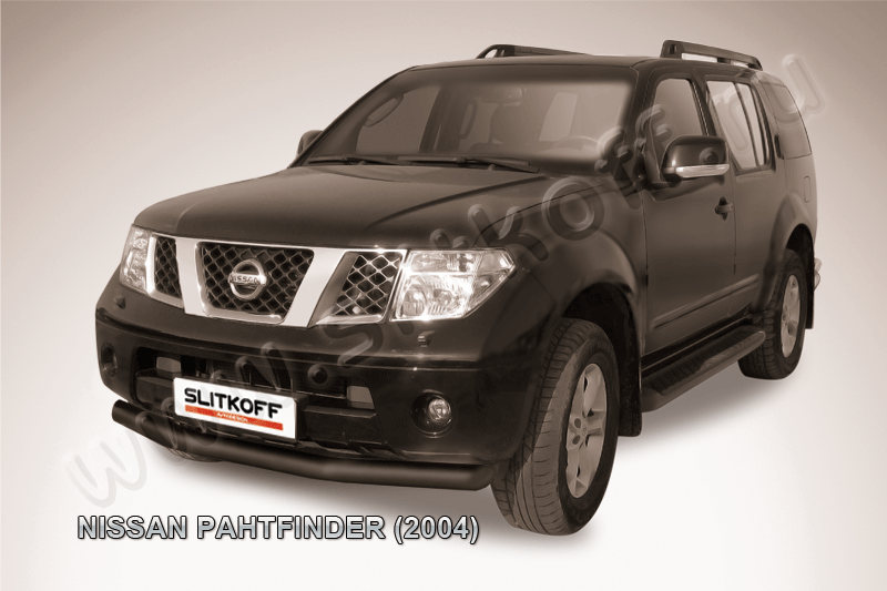 Защита Slitkoff переднего бампера d76 ЧЕРНАЯ матовая для Nissan Pathfinder R51 2004-2010. Артикул NIP005B