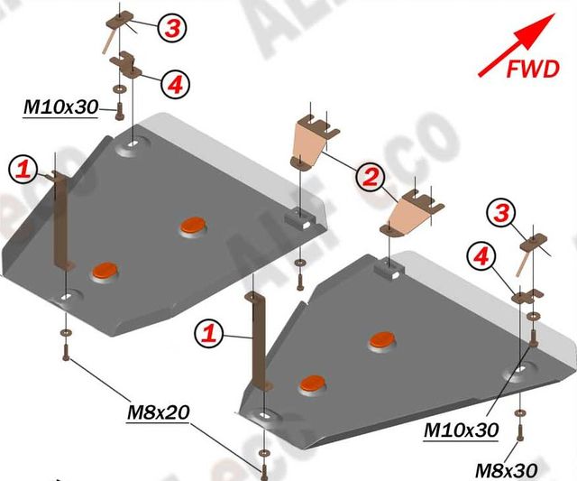 Защита алюминиевая Alfeco для топливного бака Volkswagen Tiguan II 4WD 2017-2026. Артикул ALF.26.45 AL4