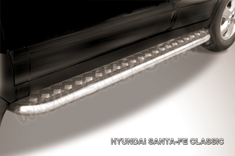 Пороги Slitkoff труба d42 с листом для Hyundai Santa Fe Classic (Таганрог) 2001-2013. Артикул HSFT013