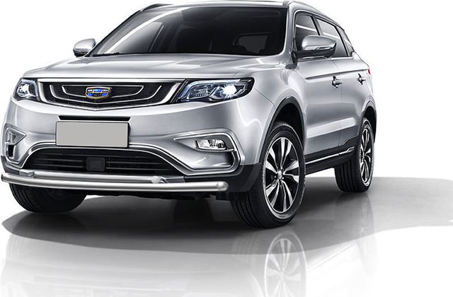 Защита Slitkoff переднего бампера d76+d42 двойная для Geely Atlas 2018-2026. Артикул GEAT-002