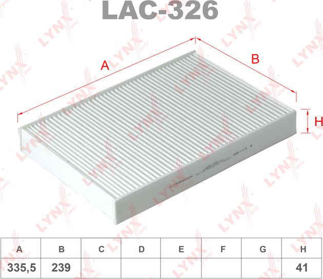 Салонный фильтр LYNXauto. Артикул LAC-326
