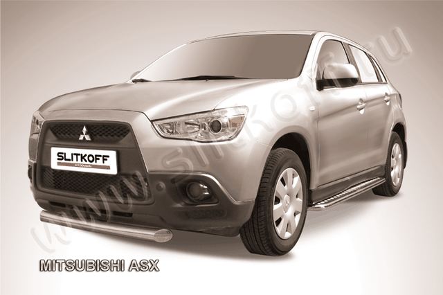 Защита Slitkoff переднего бампера d76 короткая для Mitsubishi ASX 2010-2012. Артикул MAS005