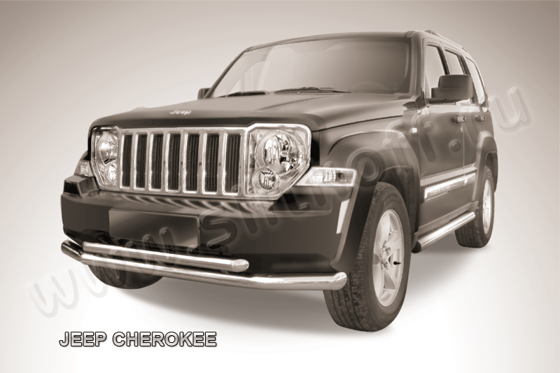 Защита Slitkoff переднего бампера d76/57 двойная для Jeep Cherokee KK (Cherokee в России, Liberty в США) 2012-2013. Артикул JCH12-001