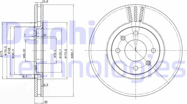 Тормозной диск Delphi передний для Peugeot 406 I 1995-2004. Артикул BG2872