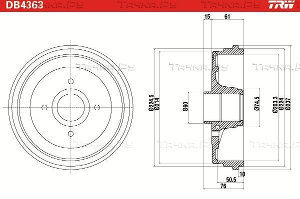 Тормозной барабан TRW задний для Renault Modus I 2004-2012. Артикул DB4363