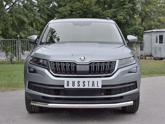 Защита RusStal переднего бампера d63 секции для Skoda Kodiaq 2017-2026. Артикул SKKZ-002767