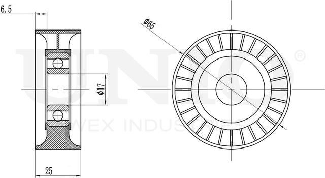 Ролик поликлинового ремня натяжной (Unio). Артикул TNS-10068