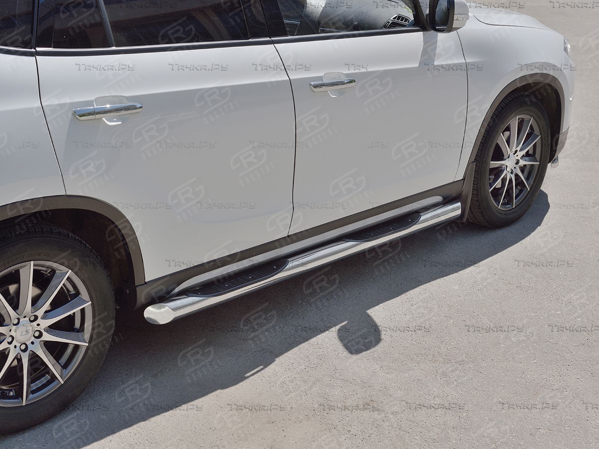 Защита порогов RusStal труба d76 с накладкой (Вариант 1) для Brilliance V5 2014-2026. Артикул BV5T-0027041