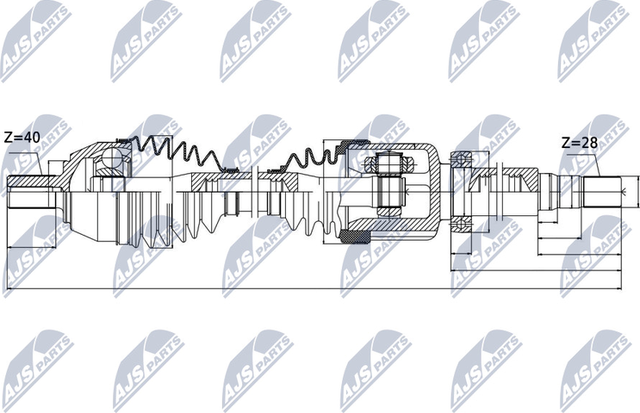 Полуось (привод в сборе, приводной вал) NTY для Volvo S60 II 2010-2015. Артикул NPW-VV-044