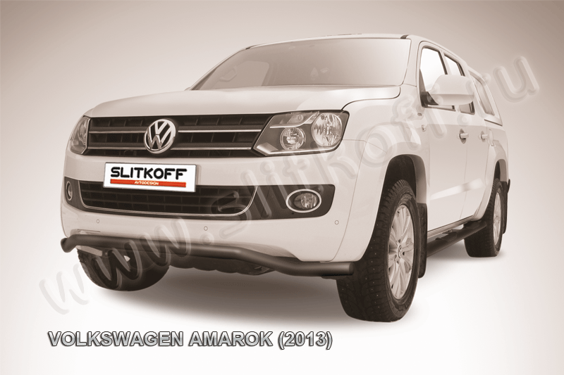 Защита Slitkoff переднего бампера d57 Волна ЧЕРНАЯ матовая для Volkswagen Amarok 2010-2015. Артикул VWAM13-007B