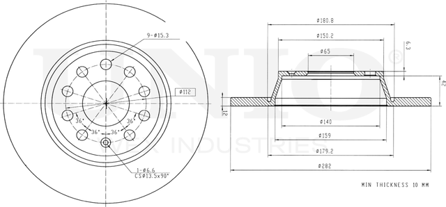 Диск тормозной (Unio). Артикул BRD-20038