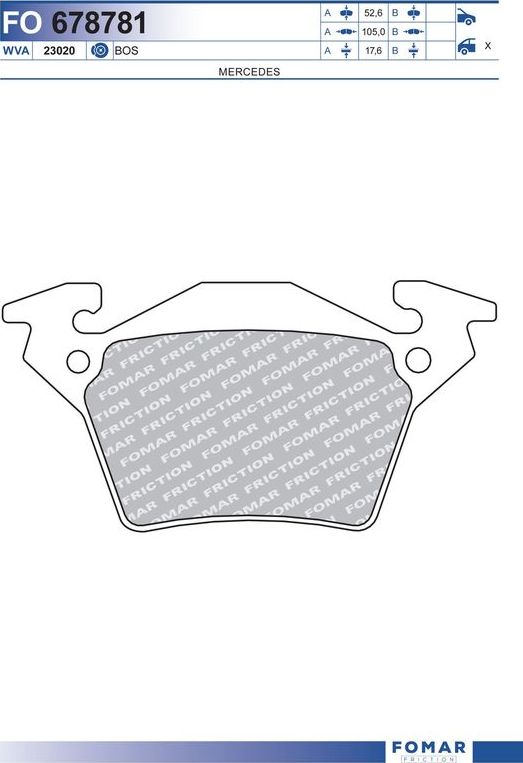 Тормозные колодки Fomar задние для Mercedes-Benz V-Класс I (W638) 1996-2003. Артикул FO 678781