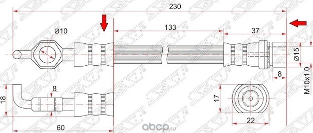 ШЛАНГ ТОРМОЗНОЙ TOYOTA ESTIMA  LUCIDA PREVIA 92- (SAT). Артикул ST9094702604