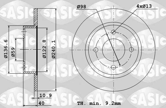 Тормозной диск Sasic передний для Fiat Cinquecento 1991-1999. Артикул 9004388J