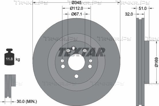 Тормозной диск Textar Pro+ передний для Mercedes-Benz M-Класс I (W163) 1998-2005. Артикул 92103205