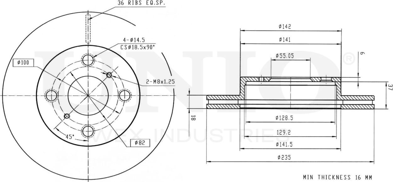 Диск тормозной (Unio). Артикул BRD-20145