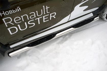 Защита порогов RusStal труба d76 с накладками (вариант 3) для Renault Duster I рестайлинг 2015-2020. Артикул RDT-0021793