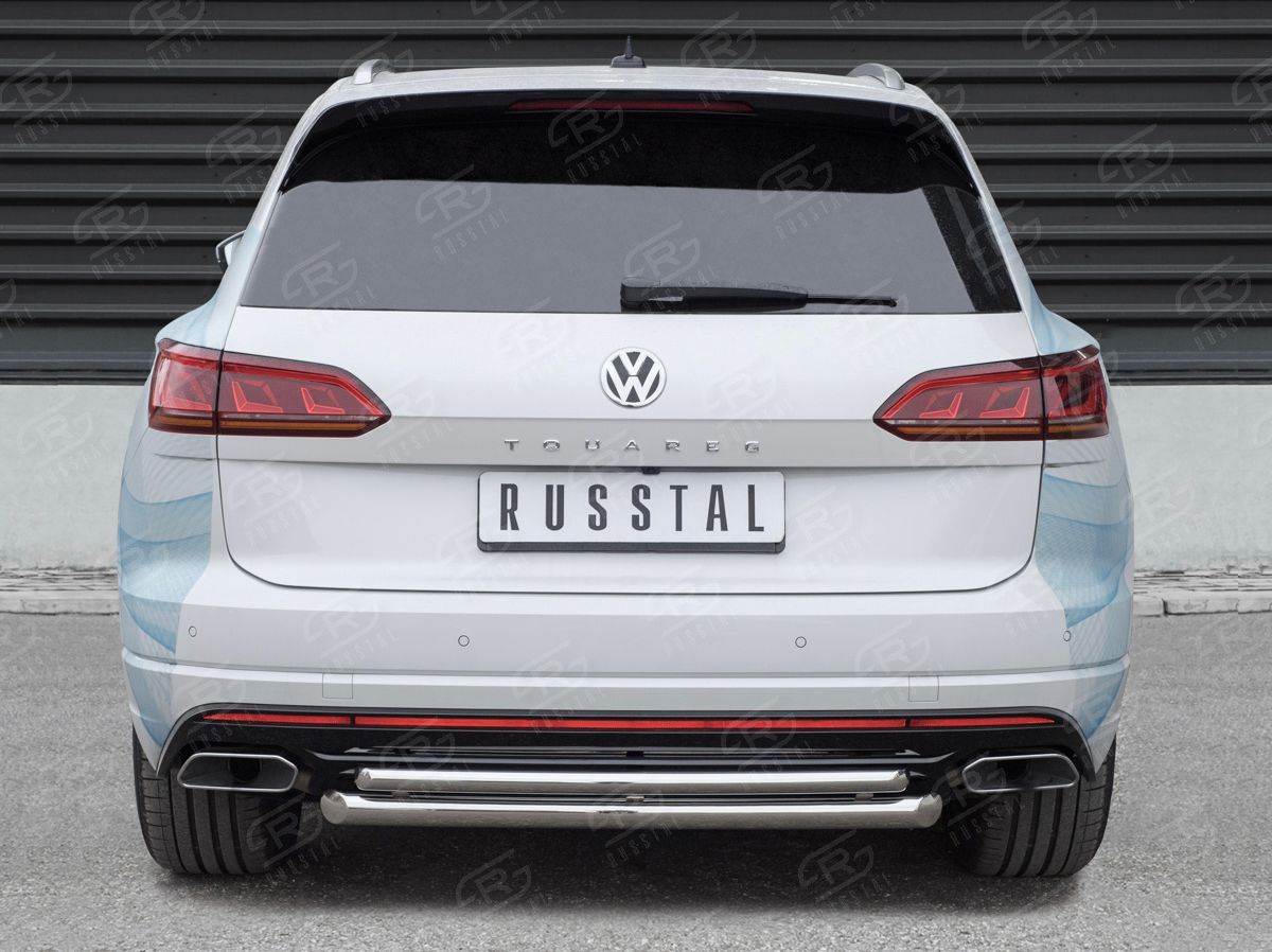 Защита РусCталь заднего бампера d63 дуга-d42 дуга для Volkswagen Touareg III 2018-2026. Артикул VWTZ-003069