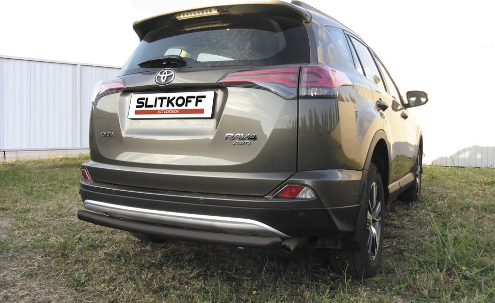 Защита Slitkoff заднего бампера d57 радиусная для Toyota RAV4 IV рестайлинг 2015-2019 Черная. Артикул TR415-010B