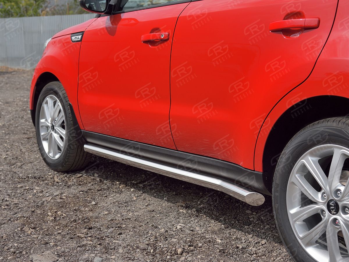 Защита порогов РусCталь труба d63 (вариант 1) для Kia Soul II 2016-2019. Артикул KSOT-0027531