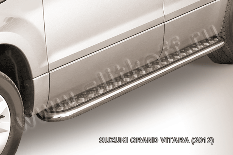 Пороги Slitkoff труба d42 с листом для Suzuki Grand Vitara III 5-дв. 2012-2015. Артикул SGV12007