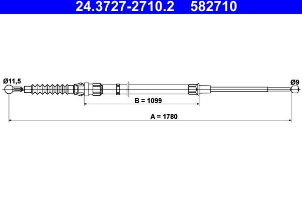 Трос ручника (тросик ручного тормоза) ATE задний для SEAT Toledo IV 2012-2019. Артикул 24.3727-2710.2
