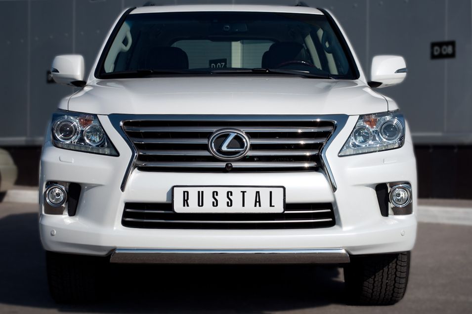 Защита RusStal переднего бампера d75х42 овал (короткая) для Lexus LX 570 2012-2026. Артикул LLXZ-000863