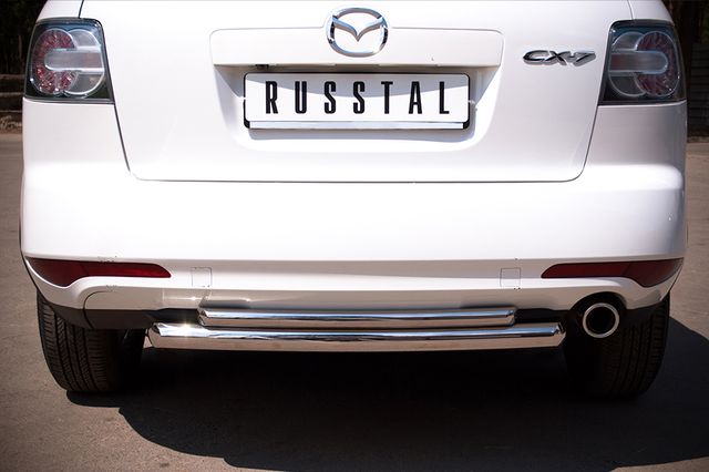 Защита RusStal заднего бампера d63/42 (дуга) для Mazda CX-7 2010-2013. Артикул MC7Z-000651