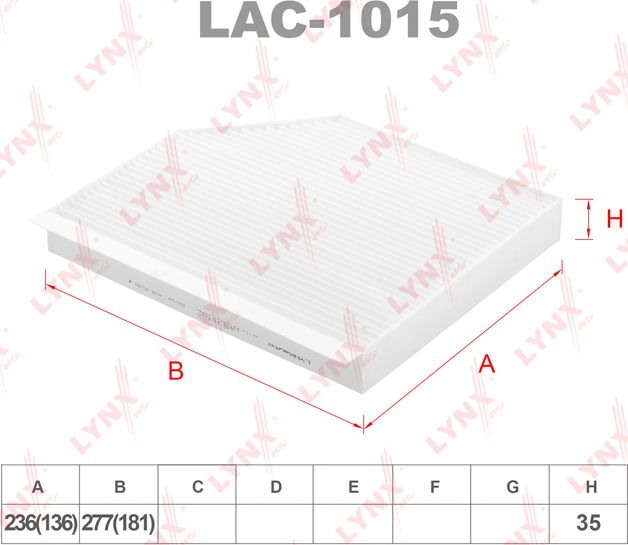 Салонный фильтр LYNXauto. Артикул LAC-1015