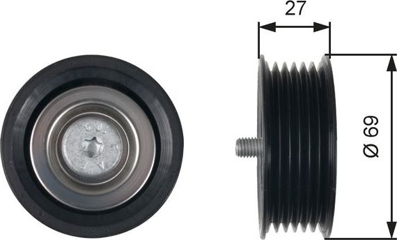 Направляющий (ведущий) ролик приводного поликлинового ремня Gates DriveAlign® для Infiniti Q50 I 2013-2026. Артикул T36487