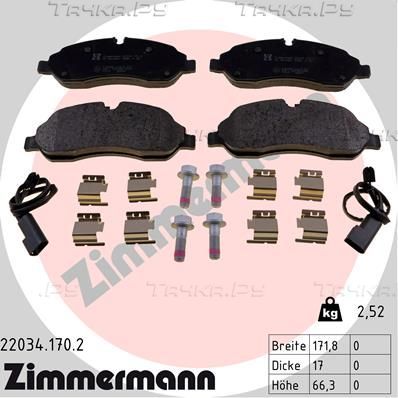 Тормозные колодки Zimmermann передние для Ford Transit VIII 2013-2026. Артикул 22034.170.2