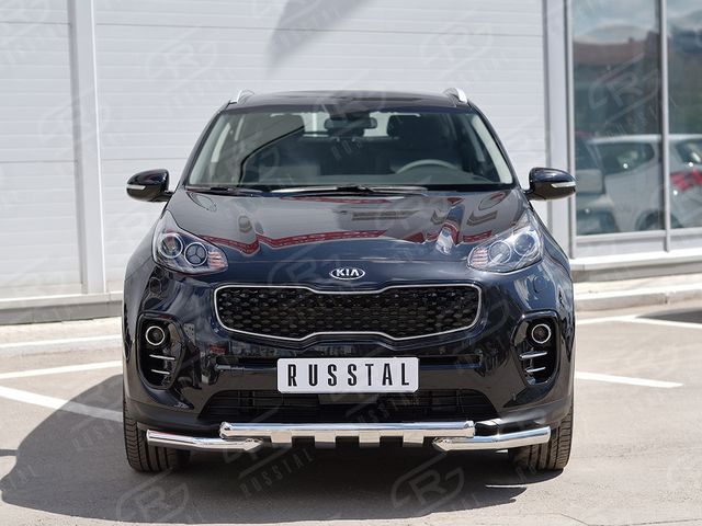 Защита RusStal переднего бампера d63дуга-d63 уголки+клыки для Kia Sportage IV 2016-2018. Артикул KSZ-002287