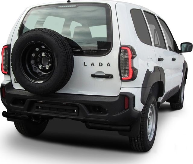 Защита Slitkoff заднего бампера d57 уголки для Lada Niva Travel 2020-2026 ЧЕРНАЯ матовая. Артикул NivTR014B