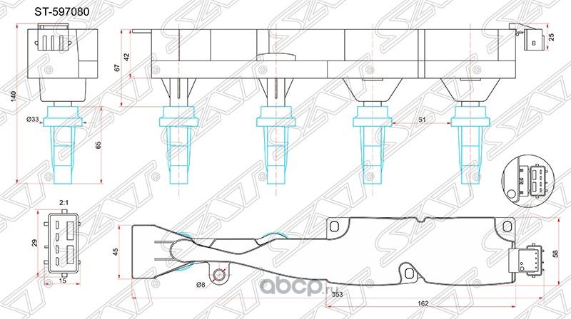 Катушка зажигания PEUGEOT 1007 05-10206 00-08207 (SAT). Артикул ST597080