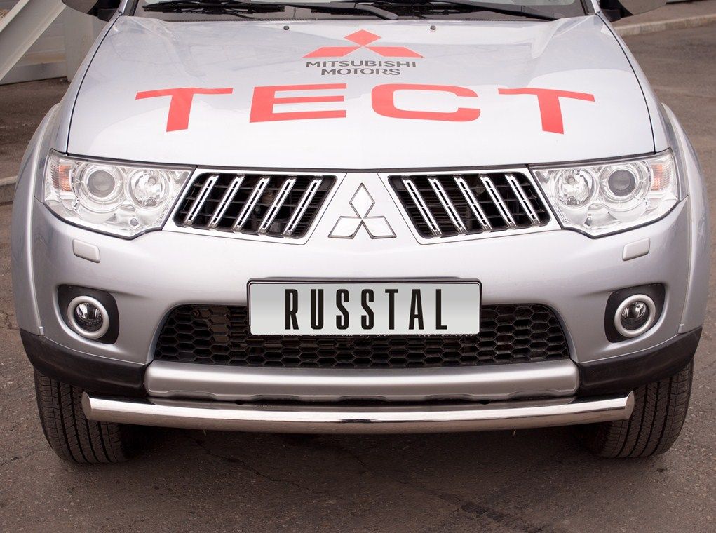 Защита RusStal переднего бампера d76 (дуга) для Mitsubishi Pajero Sport II 2010-2016. Артикул PSZ-000920