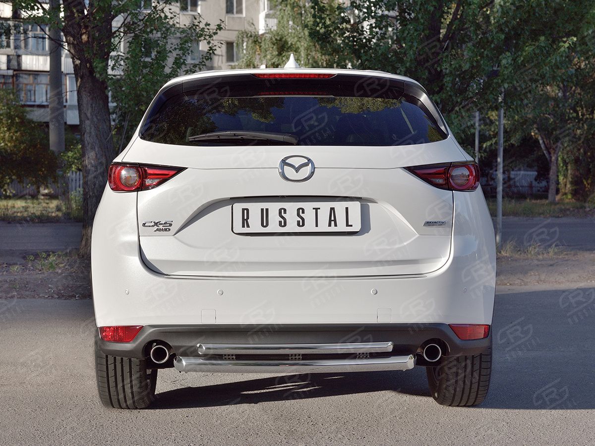 Защита RusStal заднего бампера d63 дуга d42 дуга с декором для Mazda CX-5 II 2017-2026. Артикул M5Z-002800
