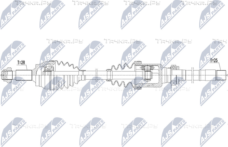 Полуось (привод в сборе, приводной вал) NTY для Peugeot 3008 I 2011-2016. Артикул NPW-PE-033
