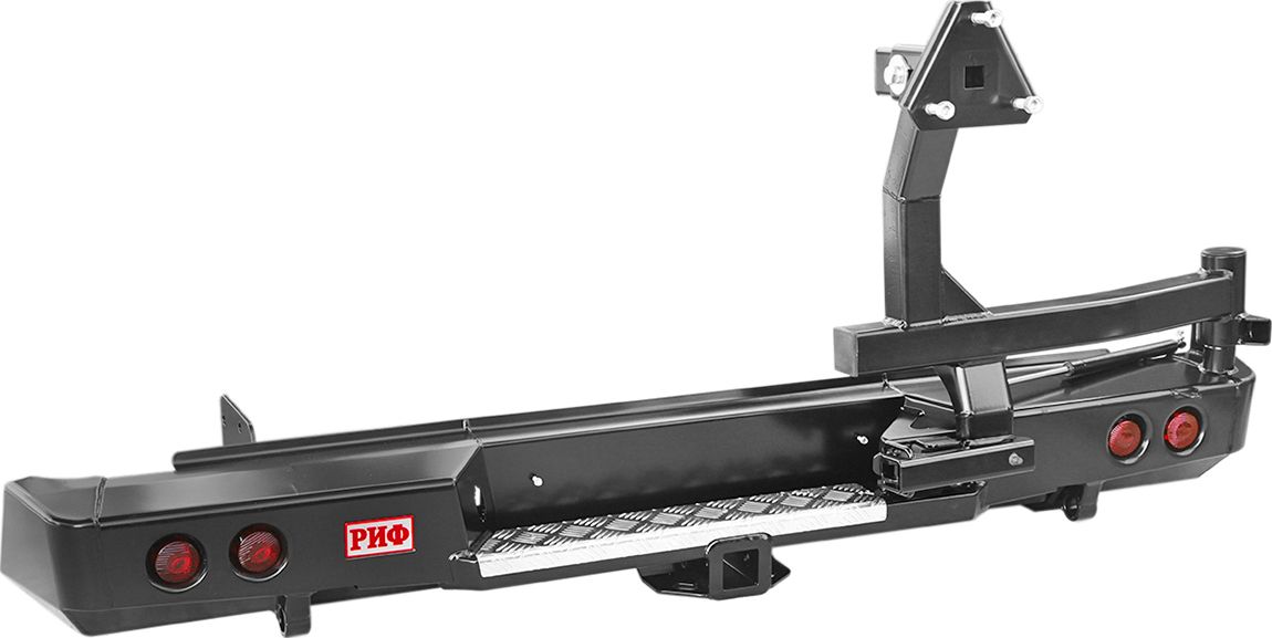 Бампер силовой РИФ задний с квадратом под фаркоп, калиткой и фонарями, стандарт для Isuzu D-MAX 2012-2020. Артикул RIFDMX-20125