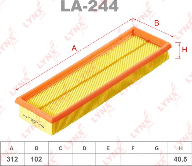 Воздушный фильтр LYNXauto для Renault Espace III 1999-2002. Артикул LA-244
