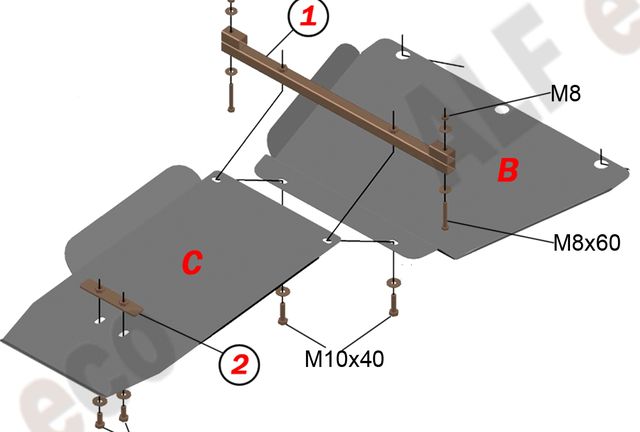 Защита алюминиевая Alfeco для картера и КПП Nissan Pathfinder R50 1995-2004. Артикул ALF.15.51.2al