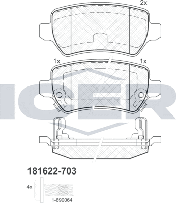 Тормозные колодки Icer. Артикул 181622-703