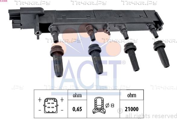 Катушка зажигания Facet OE Equivalent для Fiat Scudo I 2000-2006. Артикул 9.6308