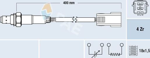 Лямбда-зонд (кислородный датчик) FAE. Артикул 77298