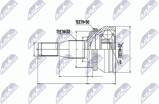Шрус внутренний (граната) NTY передний для Dodge Intrepid II 1998-2004. Артикул NPZ-CH-004